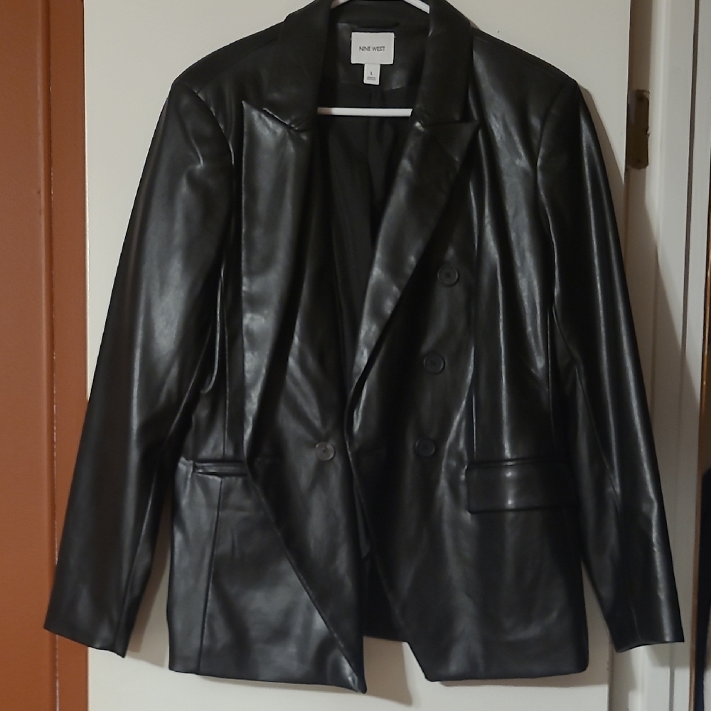 Nine West Black Faux Leather Blazer